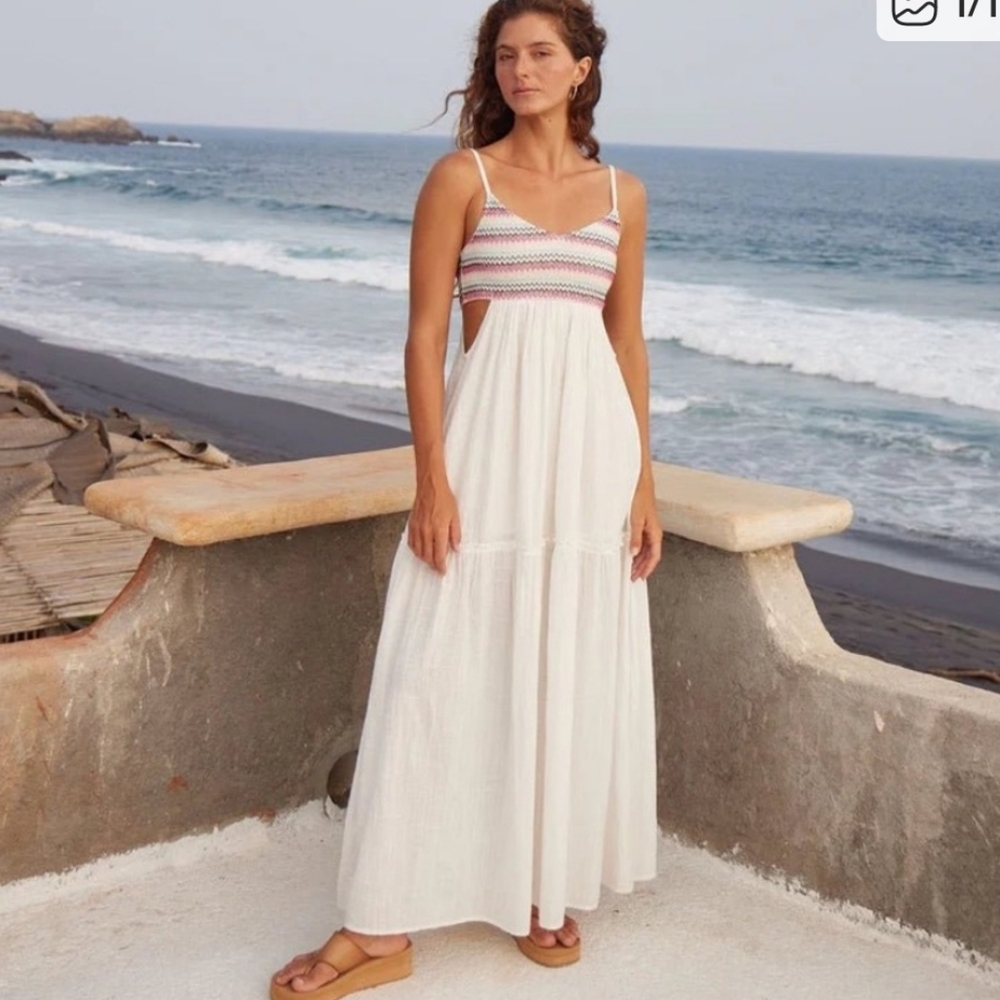 ROXY Hot Tropics Flowy Maxi Dress – Textured Slub Fabric – Size M